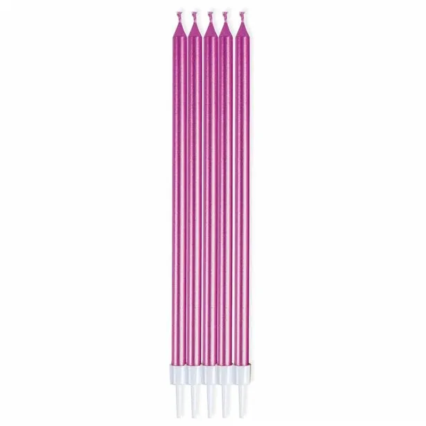 10 candeline giganti rosa metallizzato 16cm